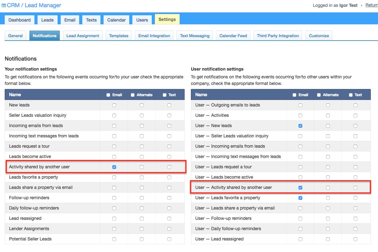 notification settings - shared by another user